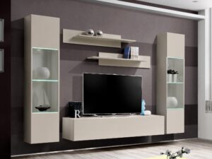 Miniaturka 3 - Meblościanka RTV Flavero 260 cm kaszmir z witrynami LED