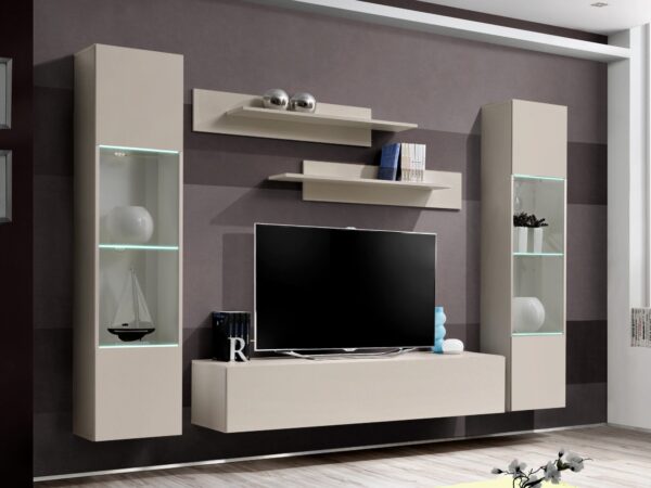 Meblościanka RTV Flavero 260 cm kaszmir z witrynami LED