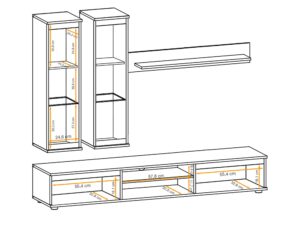 Miniaturka 5 - Wymiary modułów meblościanki RTV Modavio 175 cm