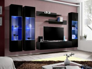 Miniaturka 4 - Meblościanka RTV z 3 przeszklonymi witrynami LED Flavero 310 cm