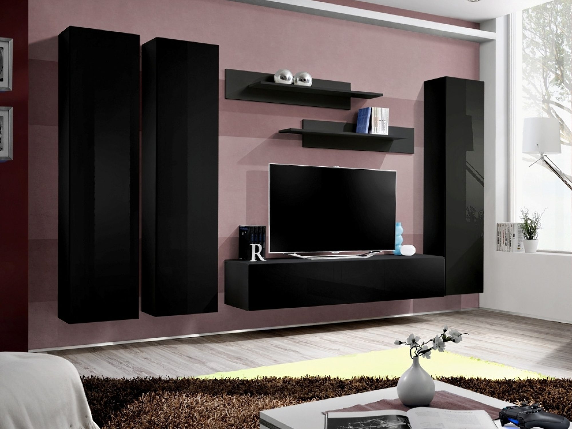 Meblościanka RTV z 3 witrynami Flavero 310 cm
