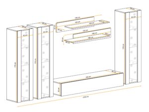 Miniaturka 3 - Meblościanka RTV z 3 witrynami LED Flavero 310 cm – rysunek z wymiarami, widok 2