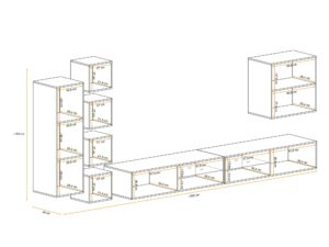 Miniaturka 2 - Meblościanka RTV z 4 witrynami LED i 2 szafkami Kelmoro 320 cm – rysunek z wymiarami