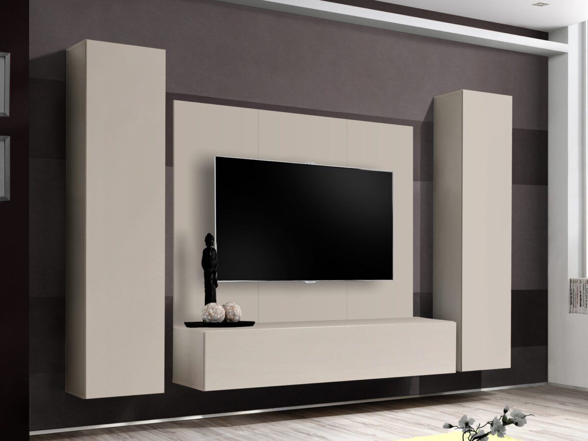 Meblościanka RTV z panelem i 2 szafkami Flavero 240 cm kaszmir