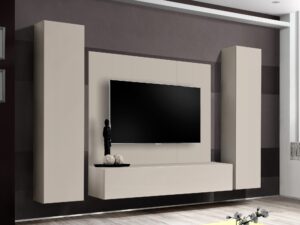 Miniaturka 2 - Meblościanka RTV Flavero 240 cm kaszmir z panelem i 2 szafkami