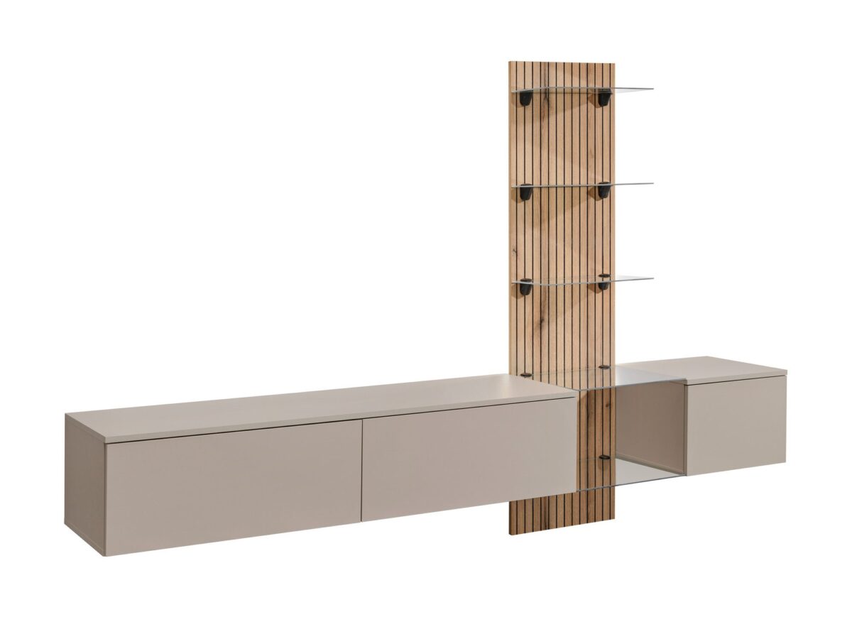Meblościanka z LED Lunvero 220 cm szary gliniany dąb Coast Evoke