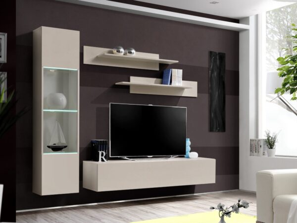 Meblościanka RTV Flavero 200 cm kaszmir witryna LED