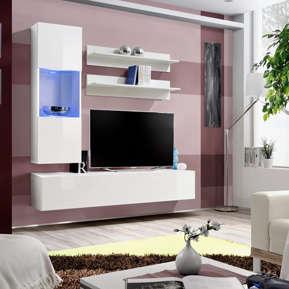 Meblościanka RTV z przeszkloną witryną LED Flavero 160 cm