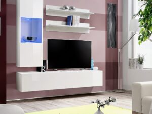 Miniaturka 5 - Meblościanka RTV z przeszkloną witryną LED Flavero 160 cm w aranżacji salonu