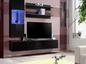 Miniaturka 4 - Meblościanka RTV z przeszkloną witryną LED Flavero 160 cm