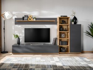 Miniaturka 1 - Meblościanka RTV Silvaro 240 cm antracyt Wotan w salonie