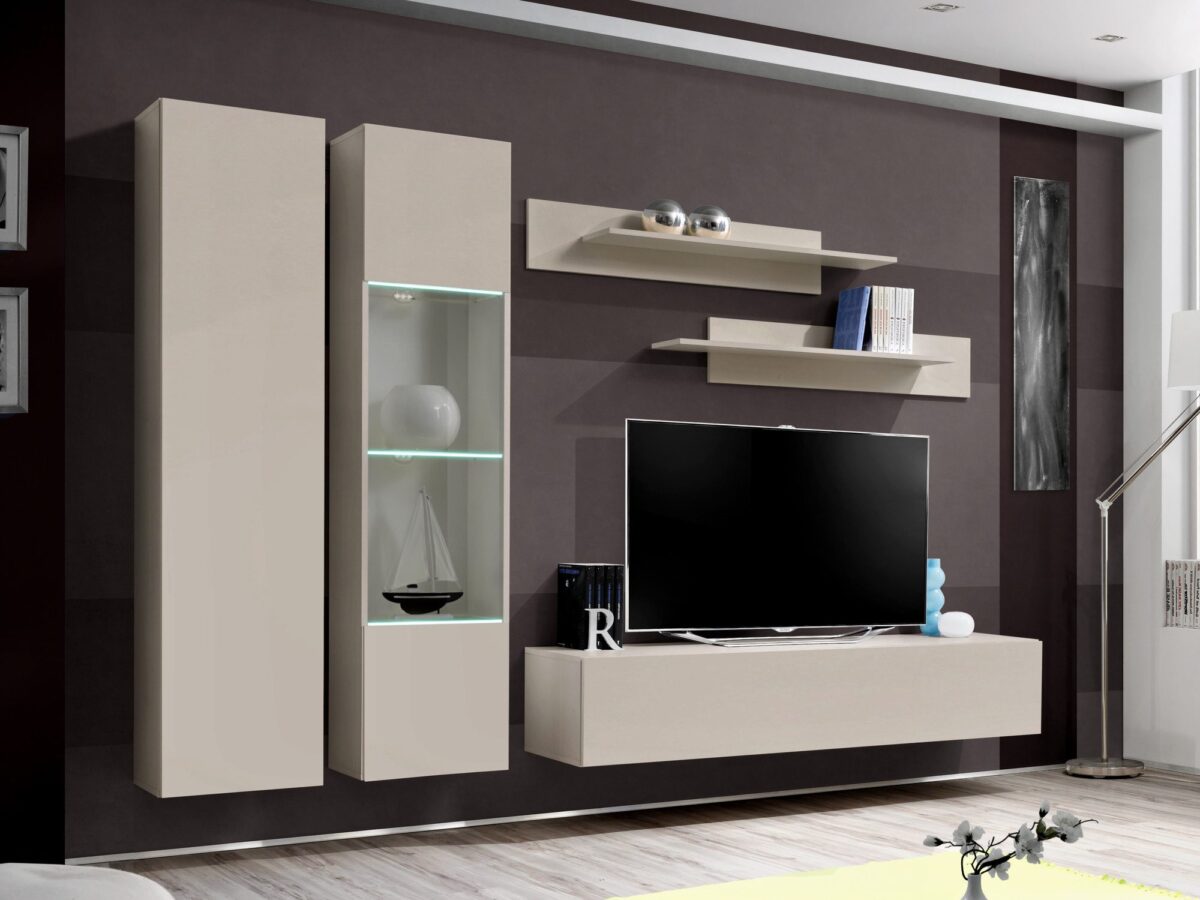 Meblościanka RTV z szafką i witryną LED Flavero 240 cm