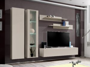 Miniaturka 3 - Meblościanka RTV Flavero 260 cm kaszmir szafka i witryna LED