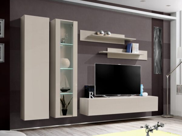 Meblościanka RTV Flavero 260 cm kaszmir szafka i witryna LED