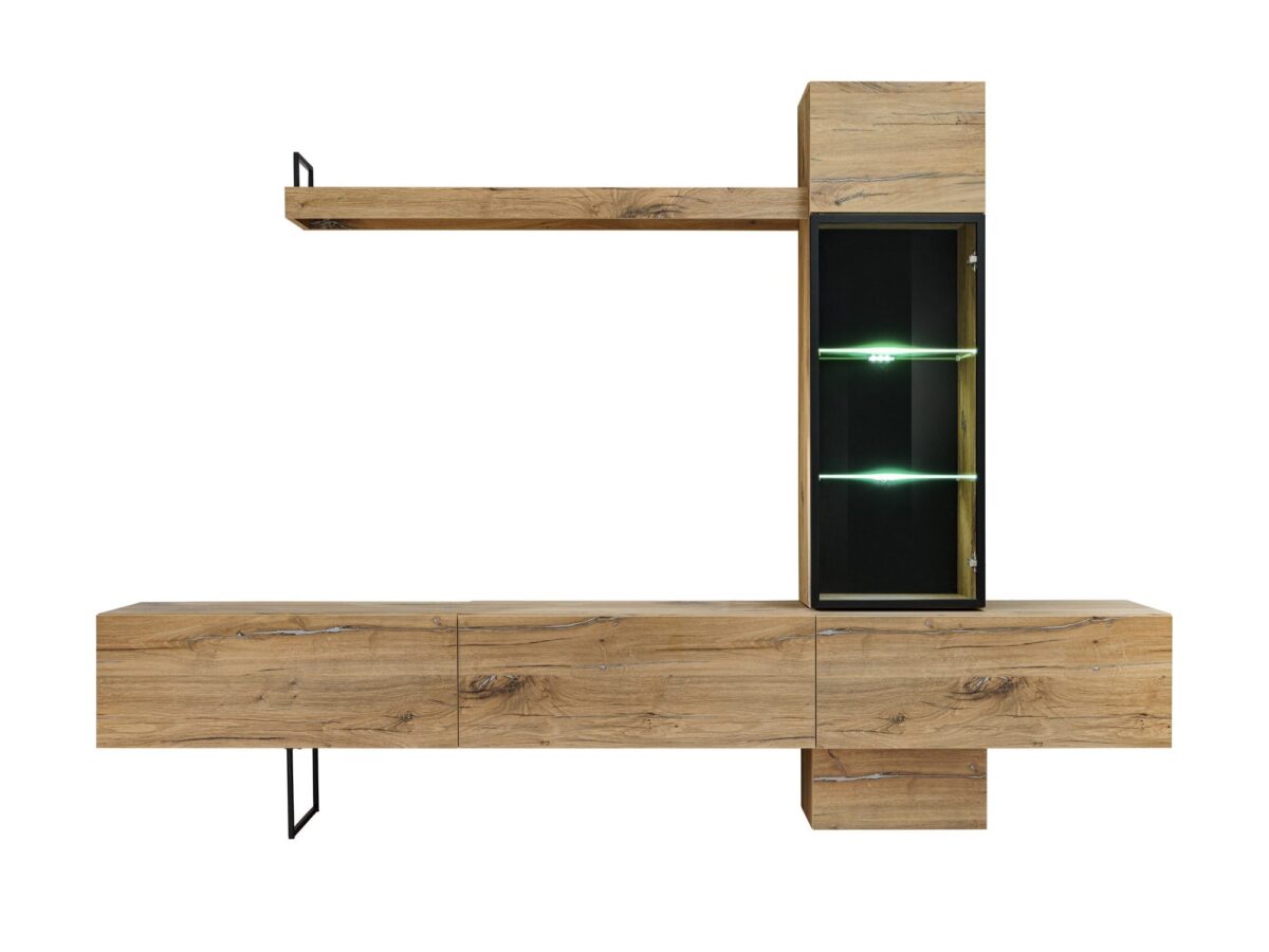 Meblościanka RTV z witryną i półką Riselio 240 cm dąb Flagstaff