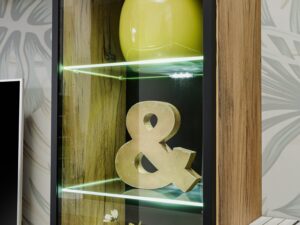 Miniaturka 3 - Meblościanka RTV z witryną i półką Riselio 240 cm dąb Flagstaff – szafka z LEDem żółte wazy