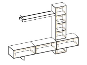 Miniaturka 4 - Meblościanka RTV z witryną i półką Riselio 240 cm dąb Flagstaff – rysunek z wymiarami
