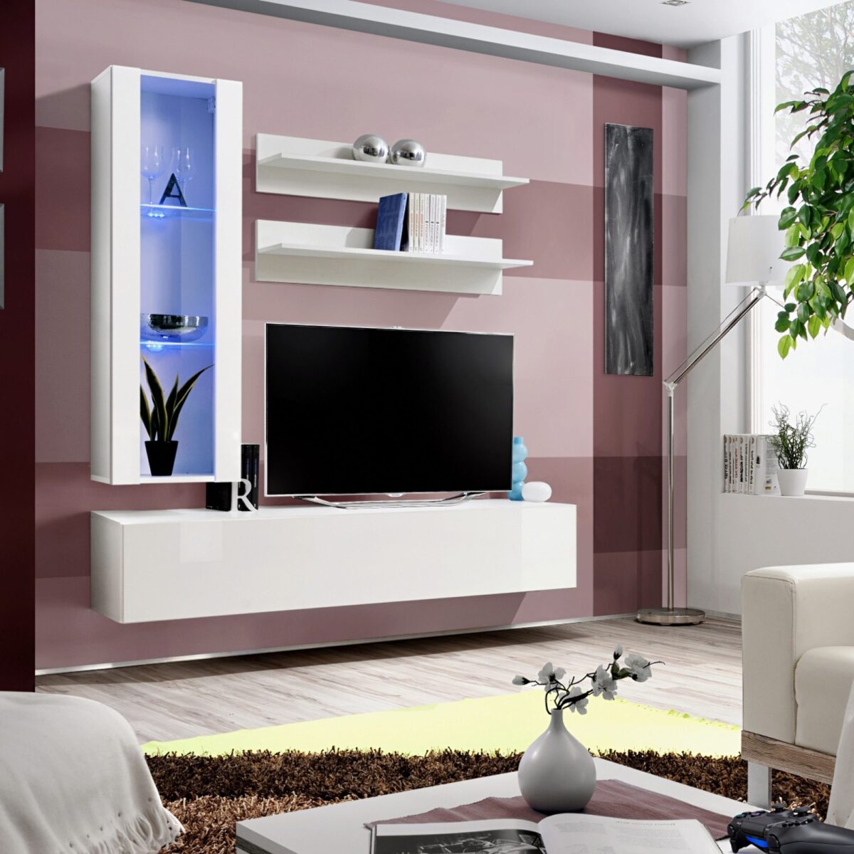Meblościanka RTV z witryną LED Flavero 160 cm
