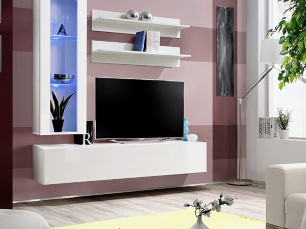 Meblościanka RTV z witryną LED Flavero 160 cm w aranżacji salonu