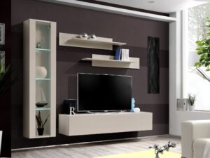 Miniaturka 4 - Meblościanka RTV Flavero 200 cm kaszmir z witryną LED