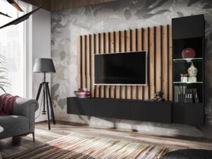 Miniaturka 2 - Meblościanka RTV z witryną LED Verento w kolorze dąb artisan + czarny