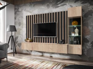 Miniaturka 3 - Meblościanka RTV z witryną LED Verento w kolorze hickory jackson / czarny