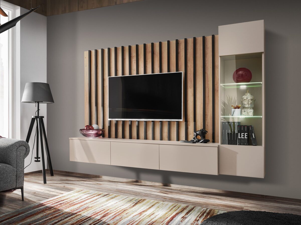 Meblościanka RTV z witryną Verento 220 cm kaszmir