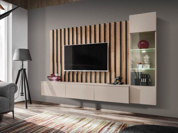 Meblościanka RTV Verento 220 cm kaszmir w aranżacji salonu