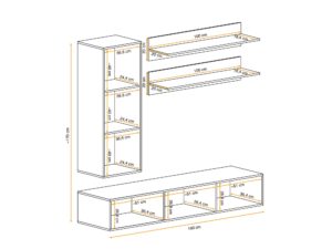 Miniaturka 2 - Meblościanka RTV z wysoką szafką Flavero 160 cm – rysunek z wymiarami