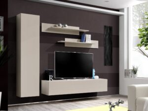 Miniaturka 4 - Meblościanka RTV Flavero 200 cm kaszmir z wysoką szafką