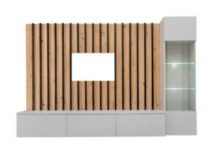 Miniaturka 6 - Meblościanka RTV z witryną LED Veltrio 220 cm dąb Artisan Perla Gray