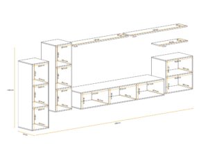 Miniaturka 1 - Wymiary elementów meblościanki Kelmoro 330 cm