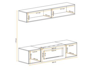 Miniaturka 2 - Wymiary meblościanki Flavero 160 cm z biokominkiem