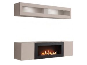 Miniaturka 5 - Meblościanka Flavero 160 cm kaszmir witryna LED biokominek