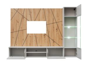 Miniaturka 2 - Meblościanka RTV z witryną LED Xarivo 200 cm Perla Gray dąb Artisan – zdjęcie 3