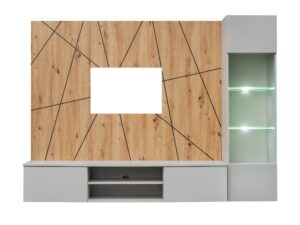 Miniaturka 6 - Meblościanka RTV z witryną LED Xarivo 200 cm Perla Gray dąb Artisan