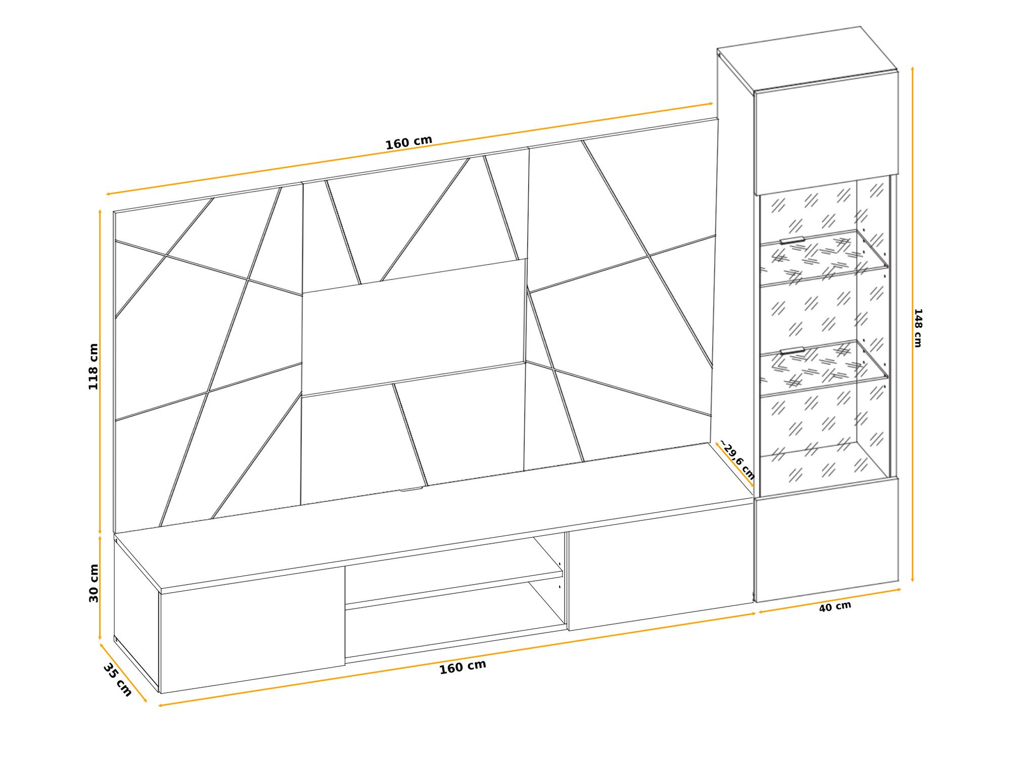 Meblościanka RTV z witryną LED Xarivo 200 cm z panelem we wzór geometryczny – zdjęcie 6