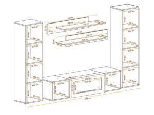Miniaturka 2 - Wymiary meblościanki Flavero 320 cm z biokominkiem