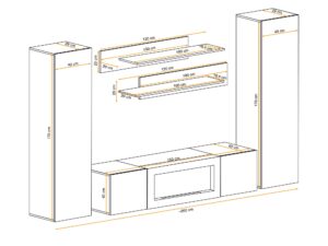 Miniaturka 3 - Układ modułów meblościanki Flavero 320 cm z biokominkiem