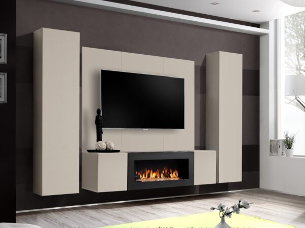 Meblościanka Flavero 240 cm panel 2 szafki biokominek