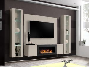 Miniaturka 2 - Meblościanka Flavero 240 cm panel szafki LED biokominek