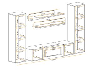 Miniaturka 2 - Wymiary meblościanki Flavero 260 cm z biokominkiem