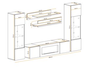 Miniaturka 3 - Układ meblościanki Flavero 260 cm witryny biokominek