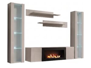 Miniaturka 5 - Meblościanka Flavero 260 cm kaszmir witryny LED biokominek