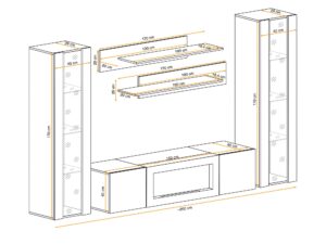 Miniaturka 3 - Układ meblościanki Flavero 260 cm z LED i biokominkiem