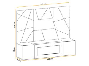 Miniaturka 5 - Meblościanka z biokominkiem Xarivo 160 cm z panelem we wzór geometryczny – rysunek z wymiarami