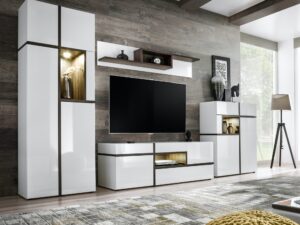 Miniaturka 2 - Meblościanka z witrynami i LED Cresto 330 cm w aranżacji salonu