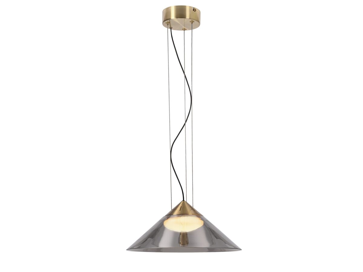 Lampa wisząca Meladia 34 cm złota z dymionym szklanym kloszem