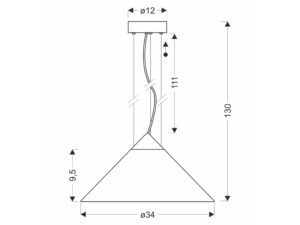 Miniaturka 2 - Rysunek wymiarowy lampy wiszącej Meladia 34 cm wysokość 130 cm