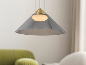 Miniaturka 2 - Lampa wisząca Meladia dymione szkło 42 cm w salonie